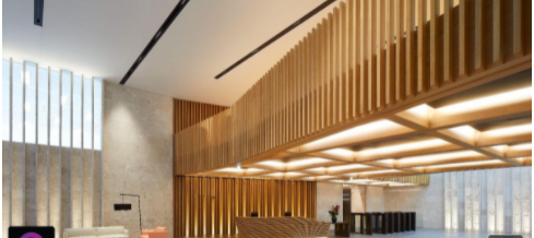 The BASWA Phon acoustic plaster system is both Quiet Mark certified and listed on NBS. © Hufton + Crow