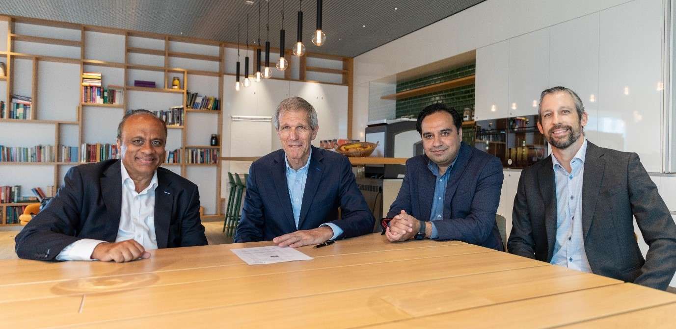 Nish Patel, President of the Food & Water Division at Alfa Laval, Calvin Grieder, Chairman of Bühler Group & BenLink, Imran Rashid, President of BU Food Heat Transfer at Alfa Laval, and Riccardo Semadeni, CEO of BenLink (from left to right).