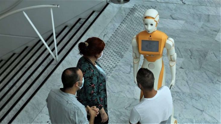The Ari robot greets guests at the hospital reception